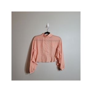 Pretty Little Thing Peach Long Ruffle Sleeve Mock Neck Open Back Crop Top Size 6